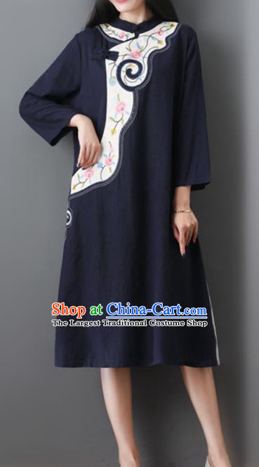 Chinese Traditional Navy Cheongsam Costume China National Qipao Dress for Women
