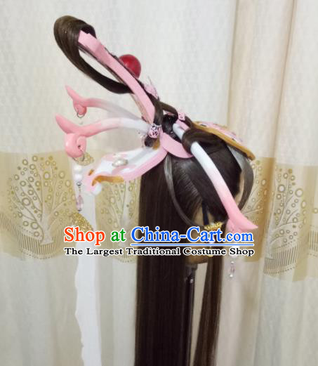 Chinese Cosplay Imperial Consort Brown Wigs Ancient Female Swordsman Hair Chignon and Accessories for Women