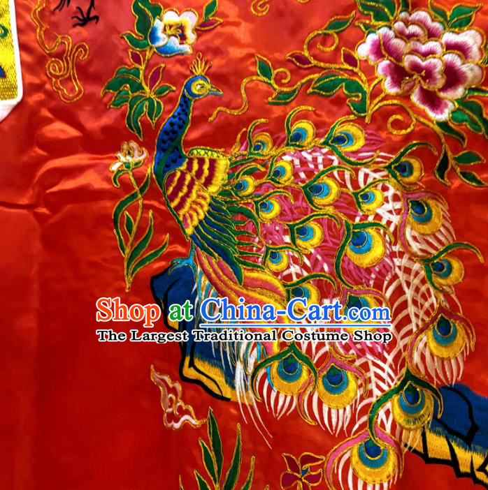 Chinese Taoism Embroidered Crane Peacock Red Priest Frock Cassock Traditional Taoist Rite Costume for Men