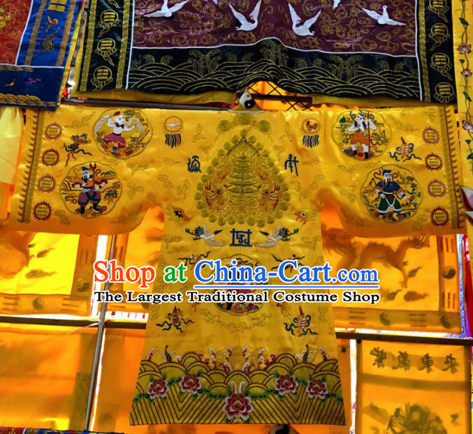 Chinese Taoism Embroidered Golden Silk Priest Frock Cassock Traditional Taoist Rite Costume for Men