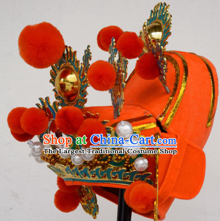 Chinese Traditional Beijing Opera Orange Hat Ancient Emperor Headwear