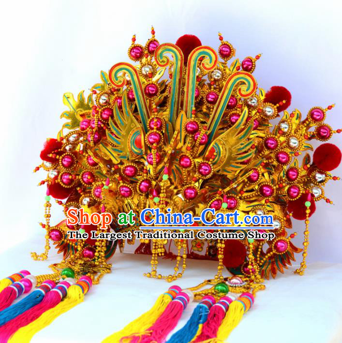 Chinese Traditional Goddess Rosy Phoenix Coronet Bodhisattva Hat Hair Accessories