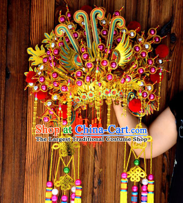 Chinese Traditional Goddess Rosy Phoenix Coronet Bodhisattva Hat Hair Accessories