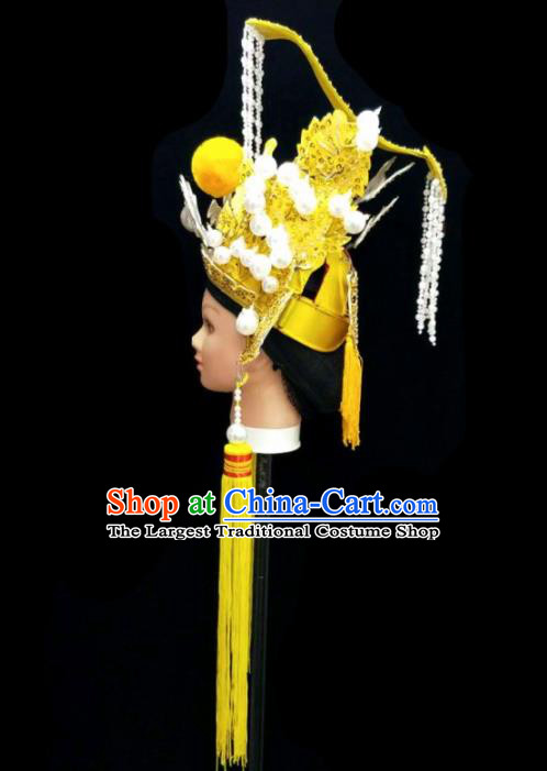 Chinese Traditional Peking Opera Yellow Hat Handmade Ancient Emperor Headwear for Men