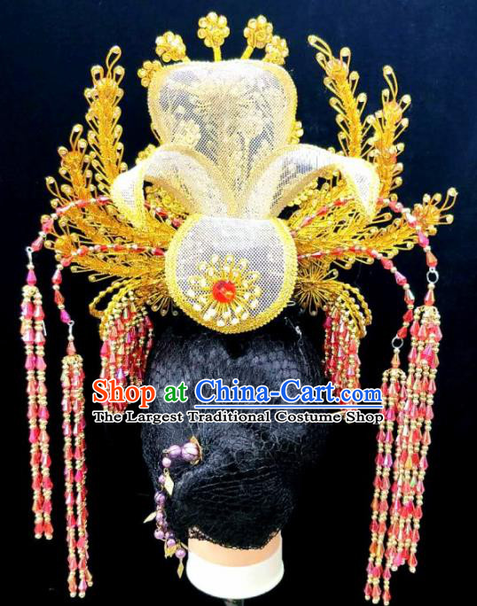 Chinese Traditional Peking Opera Queen Golden Phoenix Coronet Hairpins Handmade Beijing Opera Diva Hair Accessories for Women
