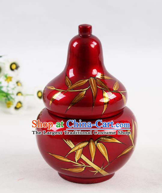 Chinese Traditional Handmade Red Printing Bamboo Lacquerware Vase Craft