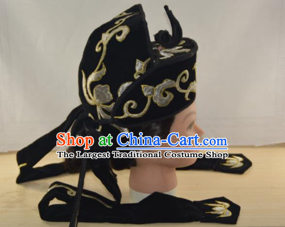 Chinese Traditional Peking Opera Scholar Black Hat Handmade Ancient Nobility Childe Headwear for Men