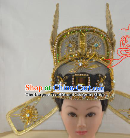 Chinese Traditional Peking Opera Scholar Golden Hat Handmade Ancient Bridegroom Headwear for Men