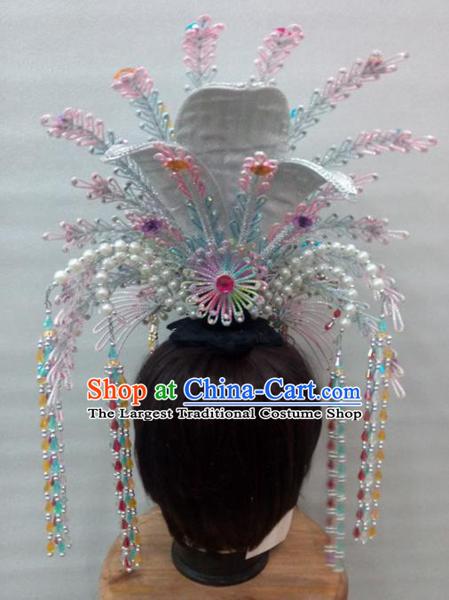 Chinese Traditional Peking Opera Diva Colorful Tassel Phoenix Crown Handmade Ancient Court Lady Hair Accessories for Women