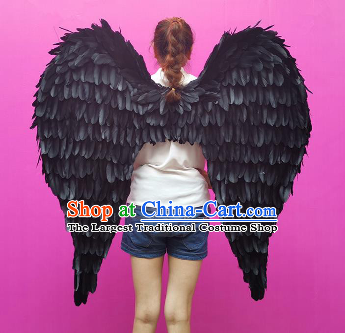 Professional Halloween Stage Show Miami Black Feathers Wings Brazilian Carnival Catwalks Prop for Women