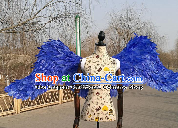 Professional Halloween Stage Show Blue Feather Angel Wings Brazilian Carnival Catwalks Prop for Women
