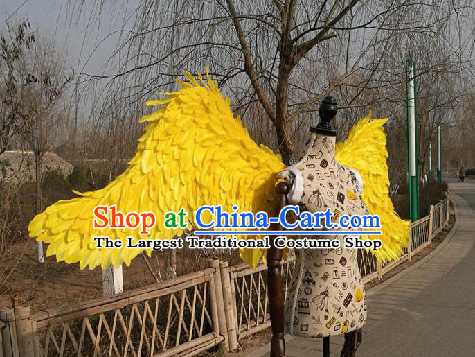Professional Halloween Stage Show Yellow Feather Angel Wings Brazilian Carnival Catwalks Prop for Women