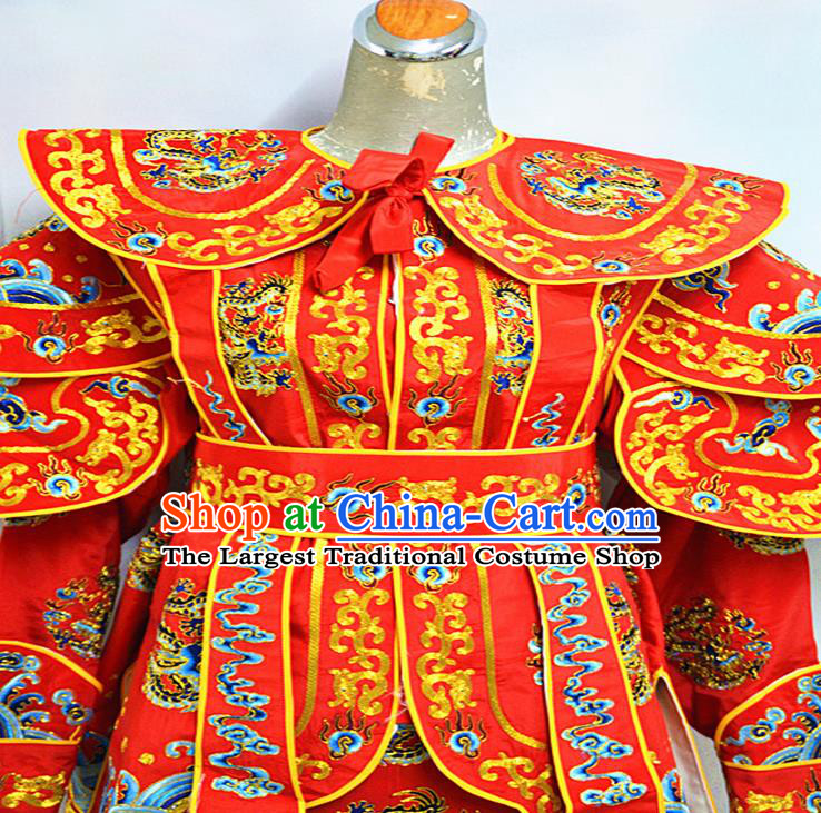 Chinese Traditional Peking Opera Swordsman Red Embroidered Costume Ancient Imperial Bodyguard Clothing for Men