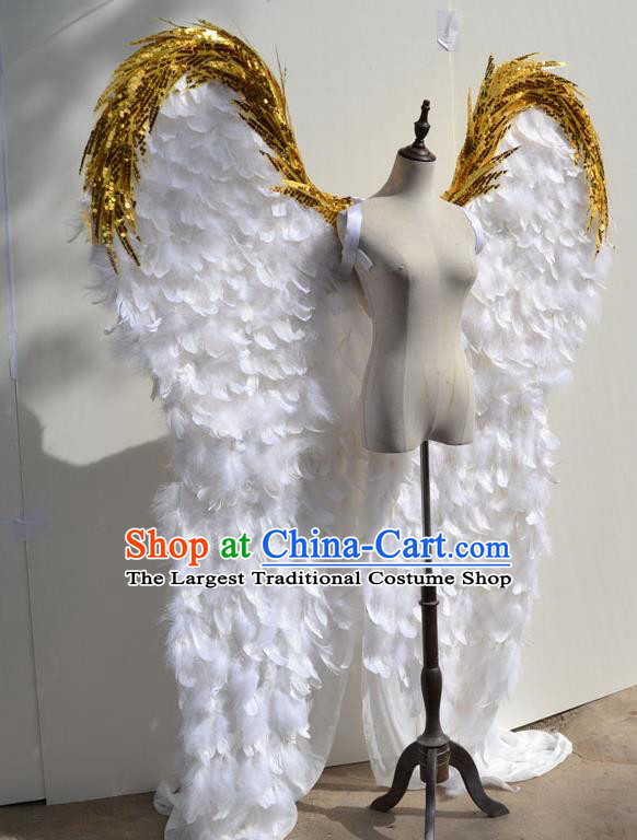 Professional Halloween Stage Show Golden Sequins Feather Angel Wings Brazilian Carnival Catwalks Prop for Women