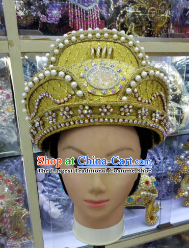 Chinese Traditional Peking Opera Golden Hat Handmade Ancient Emperor Headwear for Men
