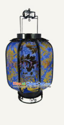 Chinese Traditional Handmade Printing Ombre Flowers Iron Royalblue Palace Lantern New Year Ceiling Lamp
