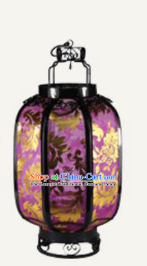 Chinese Traditional Handmade Printing Ombre Flowers Iron Purple Palace Lantern New Year Ceiling Lamp
