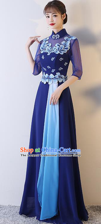 Top Grade Compere Embroidered Royalblue Full Dress Annual Gala Stage Show Chorus Costume for Women