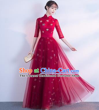 Top Grade Compere Wine Red Full Dress Annual Gala Stage Show Chorus Costume for Women