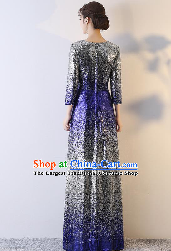 Top Grade Compere Royalblue Sequins Full Dress Annual Gala Stage Show Chorus Costume for Women