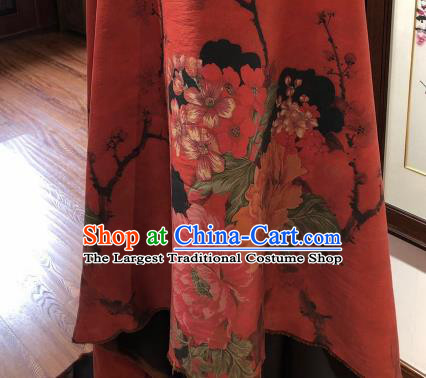 Asian Chinese Traditional Peony Pattern Design Red Gambiered Guangdong Gauze Fabric Silk Material