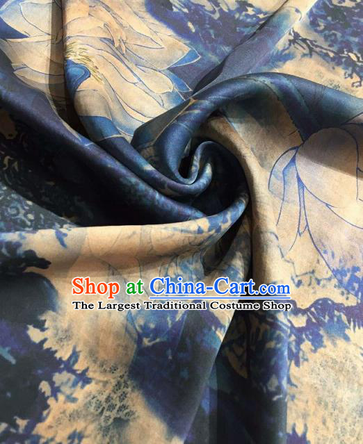 Asian Chinese Traditional Lotus Pattern Design Navy Gambiered Guangdong Gauze Fabric Silk Material