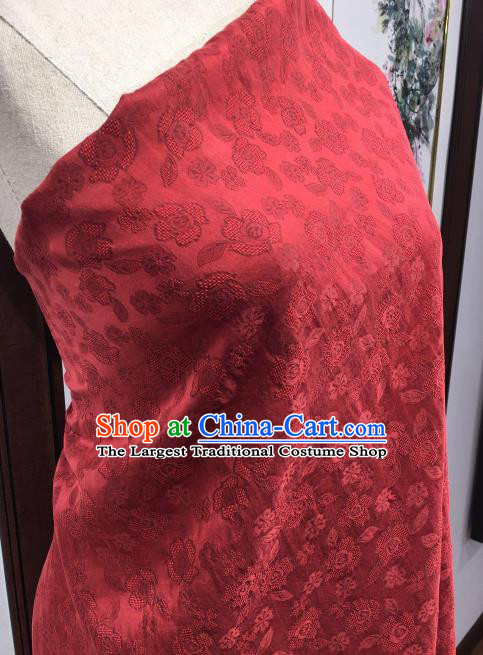 Asian Chinese Traditional Roses Pattern Design Red Gambiered Guangdong Gauze Fabric Silk Material