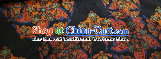 Asian Chinese Traditional Flowers Pattern Design Navy Gambiered Guangdong Gauze Fabric Silk Material