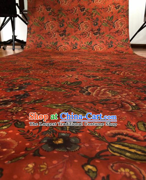 Asian Chinese Traditional Flowers Pattern Design Red Gambiered Guangdong Gauze Fabric Silk Material