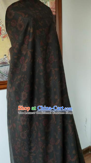 Asian Chinese Traditional Flowers Pattern Design Deep Grey Gambiered Guangdong Gauze Fabric Silk Material