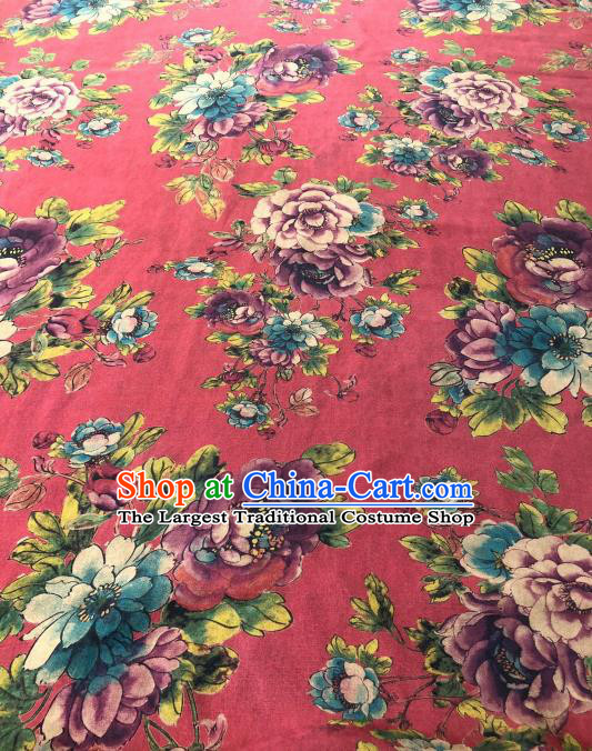 Asian Chinese Classical Peony Pattern Design Red Gambiered Guangdong Gauze Fabric Traditional Silk Material