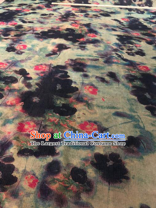 Asian Chinese Classical Lotus Pattern Design Gambiered Guangdong Gauze Fabric Traditional Silk Material