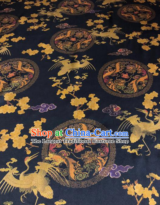 Asian Chinese Classical Crane Plum Pattern Design Black Gambiered Guangdong Gauze Fabric Traditional Silk Material