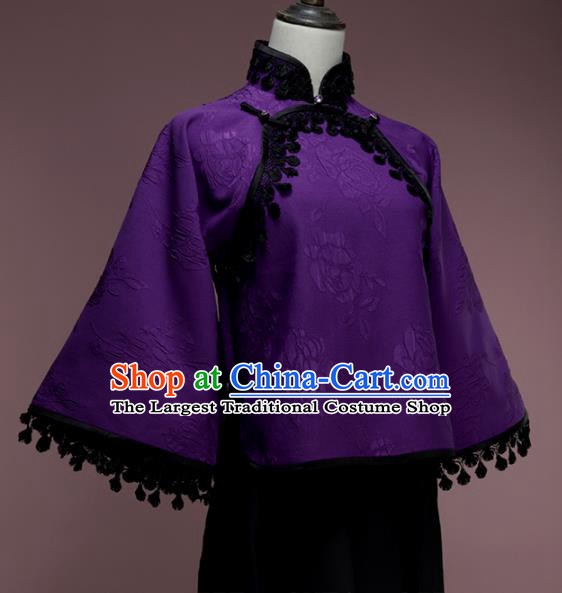 Traditional Chinese Tang Suit Purple Blouse Cheongsam Upper Outer Garment for Women