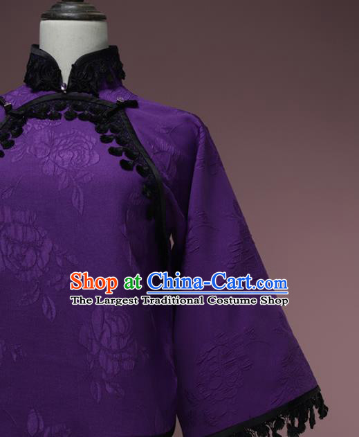 Traditional Chinese Tang Suit Purple Blouse Cheongsam Upper Outer Garment for Women