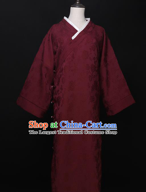 Chinese Traditional Wine Red Silk Cheongsam Costume Republic of China Mandarin Qipao Dress for Women
