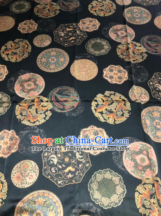 Asian Chinese Classical Pattern Design Black Gambiered Guangdong Gauze Fabric Traditional Silk Material