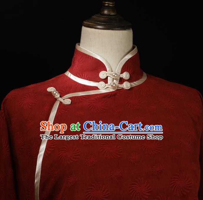 Traditional Chinese Tang Suit Purplish Red Blouse Cheongsam Upper Outer Garment for Women