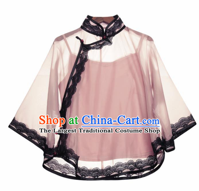 Traditional Chinese Tang Suit Pink Blouse Cheongsam Upper Outer Garment for Women