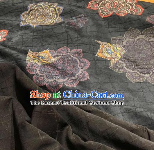 Asian Chinese Traditional Lotus Pattern Design Black Gambiered Guangdong Gauze Fabric Silk Material