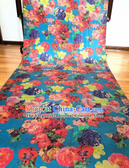Asian Chinese Traditional Flowers Pattern Design Blue Gambiered Guangdong Gauze Fabric Silk Material