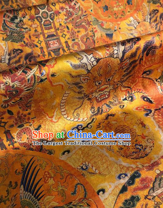 Asian Chinese Traditional Dragon Phoenix Pattern Design Golden Gambiered Guangdong Gauze Fabric Silk Material