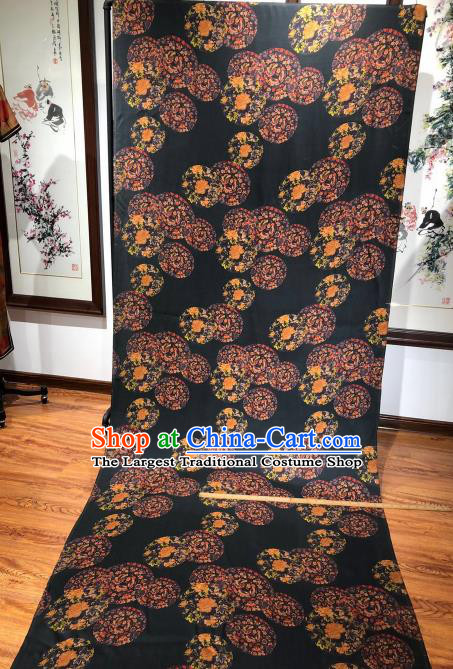 Asian Chinese Traditional Peony Butterfly Pattern Design Black Gambiered Guangdong Gauze Fabric Silk Material