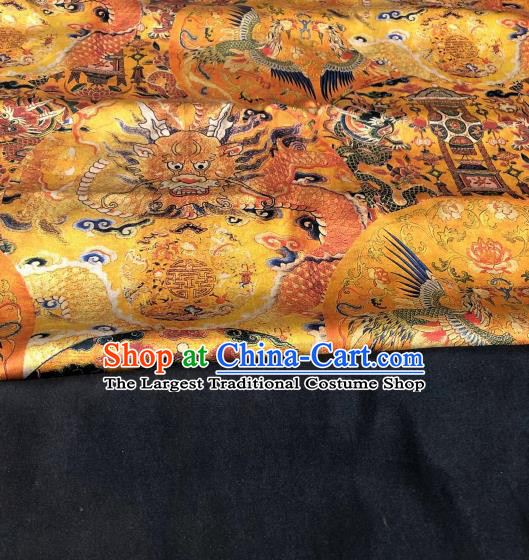 Asian Chinese Traditional Dragon Phoenix Pattern Design Golden Gambiered Guangdong Gauze Fabric Silk Material