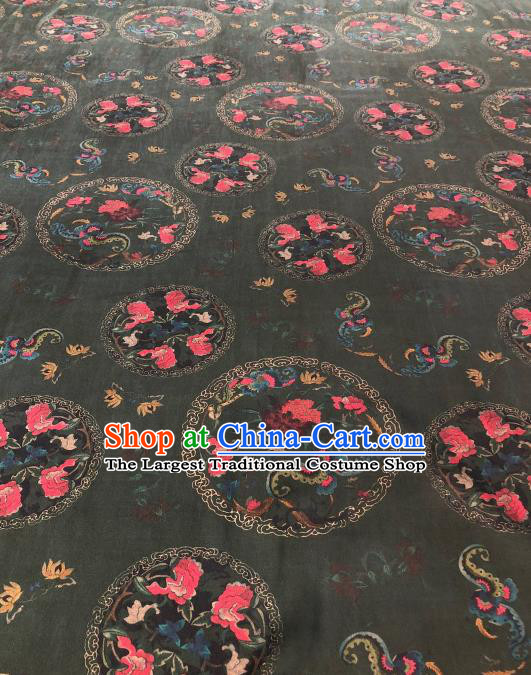 Asian Chinese Traditional Butterfly Peony Pattern Design Black Gambiered Guangdong Gauze Fabric Silk Material