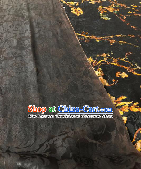 Asian Chinese Traditional Flower Branch Pattern Design Black Gambiered Guangdong Gauze Fabric Silk Material
