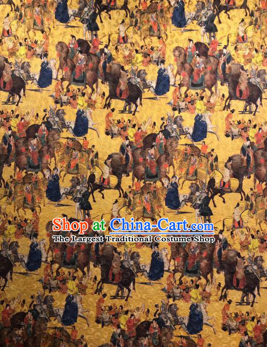 Asian Chinese Traditional Tang Dynasty Pattern Design Golden Gambiered Guangdong Gauze Fabric Silk Material