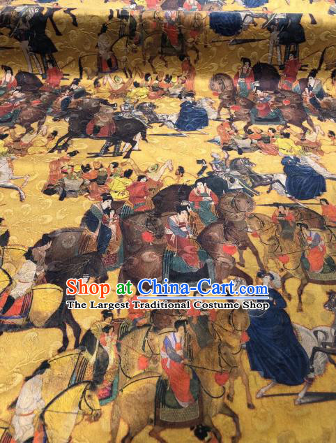 Asian Chinese Traditional Tang Dynasty Pattern Design Golden Gambiered Guangdong Gauze Fabric Silk Material