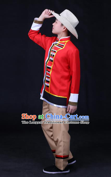 Chinese Traditional Pumi Nationality Festival Compere Outfits Ethnic Minority Folk Dance Stage Show Costume for Men
