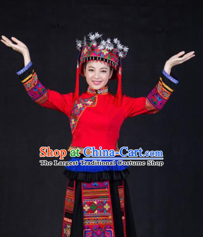 Chinese Traditional Yao Nationality Stage Show Bride Dress Ethnic Minority Folk Dance Costume for Women
